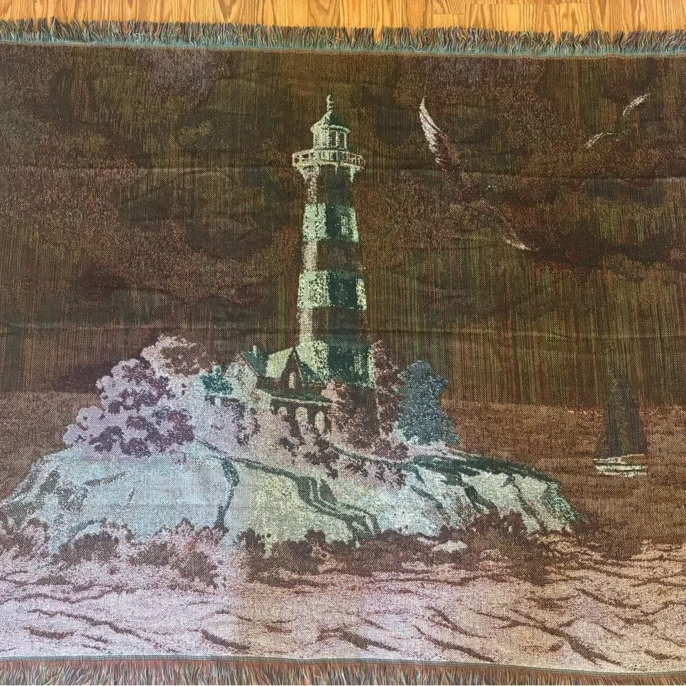 Lighthouse Tapestry Wall Hanging - Blue, grey red 60” X 50”